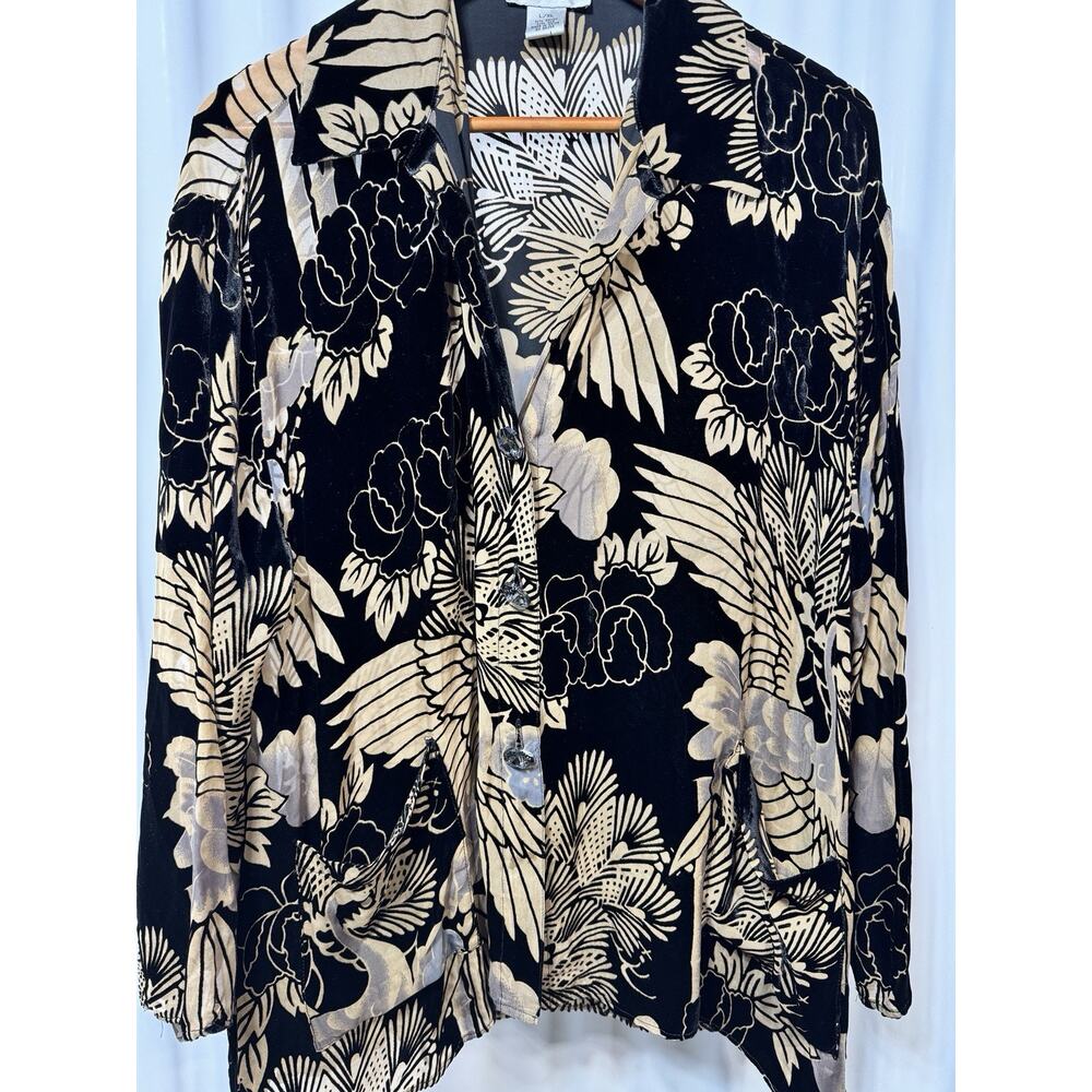 Anis.A Black Velvet Burnout Silk Blend Long Bell Sleeve Whimsy Goth Luxe Large